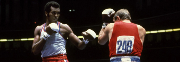 Cuban champion Teofilo Stevenson (L) is in a bout against Soviet Pyotr Zaev during the final of the Olympic heavyweight 81+ boxing event that he won. During his career, Teofilo Stevenson captured successivly three gold medals in the heavyweight boxing fights (1972-1976-1980) and three world amateur titles (1974-1978-1986) (Photo credit should read STAFF/AFP/Getty Images)
