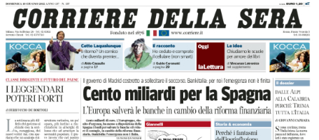 Le prime pagine di domenica 10 giugno 2012