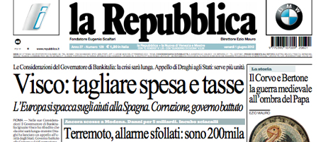 Le prime pagine di venerdì 1 giugno 2012