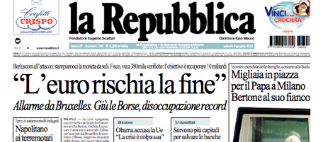 Le prime pagine di sabato 2 giugno 2012