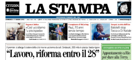 Le prime pagine di domenica 17 giugno 2012
