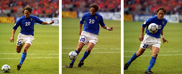 Italy soccer team star Francesco Totti delivers his patented "chip shot" during the penalty shoot out following the semi final game of the European soccer Championships, on June 29, 2000 in Amsterdam. Italy defeated the Netherlands 3-1 on penalties to reach the final. (Ap Photo/Carlo Fumagalli)