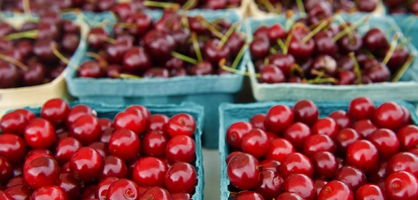 Pennsylvania grown cherries sit on a table for sale at an open air farmers market July 6, 2008 in Fairfax, Virginia. AFP Photo/Paul J. Richards (Photo credit should read PAUL J. RICHARDS/AFP/Getty Images)
