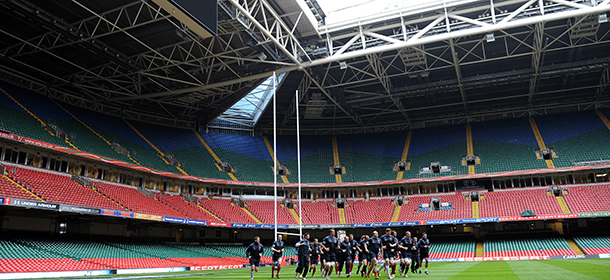 France's rugby union national team players run during a training session on March 16, 2012 at the Millenium stadium in Cardiff, on the eve of their rugby union 6 Nations' match against Wales. AFP PHOTO / FRANCK FIFE (Photo credit should read FRANCK FIFE/AFP/Getty Images)