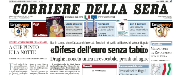 Le prime pagine di domenica 22 luglio 2012