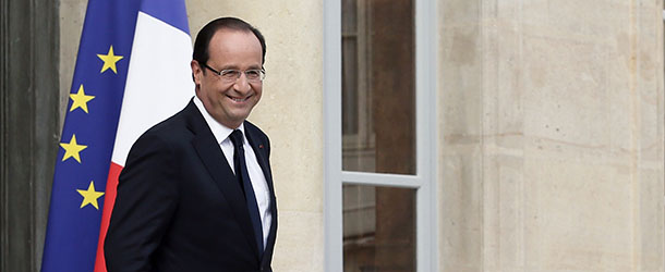 French President Francois Hollande leaves the Elysee Palace on July 16, 2012 in Paris. AFP PHOTO PATRICK KOVARIK (Photo credit should read PATRICK KOVARIK/AFP/GettyImages)