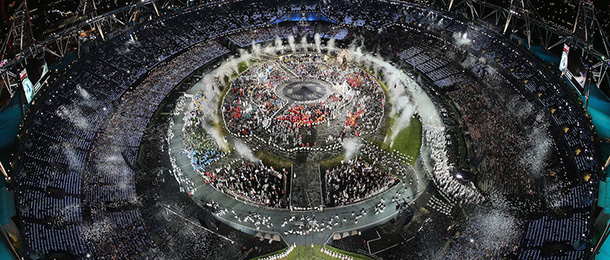 during the Opening Ceremony of the London 2012 Olympic Games at the Olympic Stadium on July 27, 2012 in London, England.
