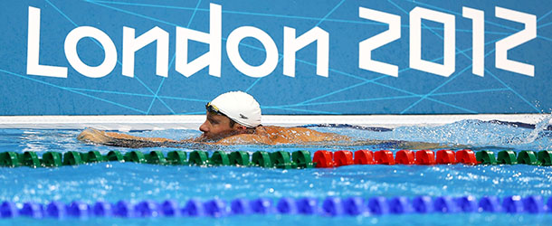 LONDON, ENGLAND - JULY 25: Brendan Hansen of the UNited States swims during a training session ahead of the London Olympic Games at the Aquatics Centre in Olympic Park on July 25, 2012 in London, England. (Photo by Al Bello/Getty Images)