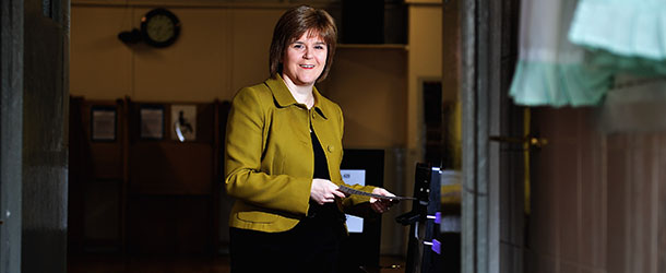 GLASGOW, SCOTLAND - MAY 03: Nicola Sturgeon, deputy leader of the Scottish National Party casts her vote at Broomhouse Halls polling station on May 3, 2012 in Glasgow, Scotland. Scottish voters are going to the polls in an election to decide who runs the country's 32 local authorities. (Photo by Jeff J Mitchell/Getty Images)