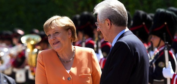 Foto Roberto Monaldo / LaPresse
04-07-2012 Roma
Politica
Villa Madama - Vertice intergovernativo tra Italia e Germania
Nella foto Mario Monti, Angela Merkel

Photo Roberto Monaldo / LaPresse
04-07-2012 Rome
Italian - German Intergovernmental Summit
In the photo Mario Monti, Angela Merkel