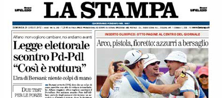 Le prime pagine di domenica 29 luglio 2012