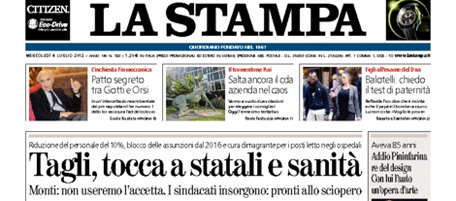 Le prime pagine di mercoledì 4 luglio 2012