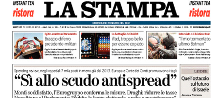 Le prime pagine di martedì 10 luglio 2012