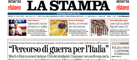 Le prime pagine di giovedì 12 luglio 2012