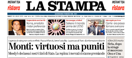 Le prime pagine di sabato 14 luglio 2012