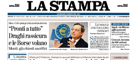 Le prime pagine di venerdì 27 luglio 2012