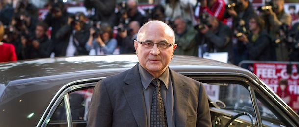 British actor Bob Hoskins arrives in a Ford Cortina for the World Premiere of 'Made in Dagenham', at a London cinema in Leicester Square, Monday, Sept. 20, 2010. (AP Photo/Joel Ryan)