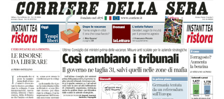 Le prime pagine di sabato 11 agosto 2012