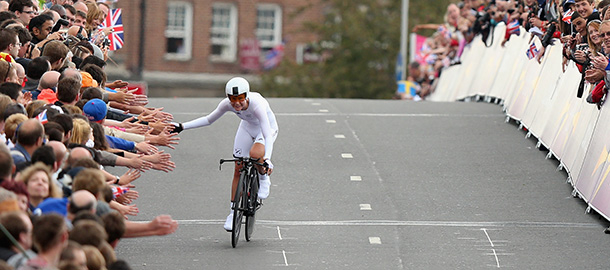 LONDON, ENGLAND - AUGUST 01: Linda Melanie Villumsen of New Zealand thanks the fans during the Women's Individual Time Trial Road Cycling on day 5 of the London 2012 Olympic Games on August 1, 2012 in London, England. (Photo by Bryn Lennon/Getty Images)