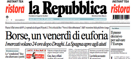 Le prime pagine di sabato 4 agosto 2012