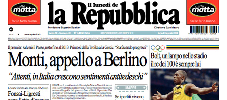 Le prime pagine di lunedì 6 agosto 2012