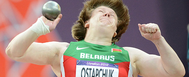 Belarus' Nadezhda Ostapchuk compets to win the women's shot put final at the athletics event of the London 2012 Olympic Games on August 6, 2012 in London. AFP PHOTO / FRANCK FIFE (Photo credit should read FRANCK FIFE/AFP/GettyImages)