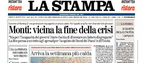 Le prime pagine di lunedì 20 agosto 2012