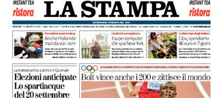 Le prime pagine di venerdì 10 agosto 2012