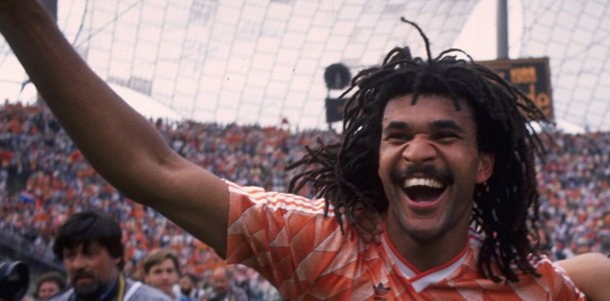 Jun 1988: Ruud Gullit of Holland and teammate celebrate Holland's victory over Russia in the Final of the European nations championships in Munich, Germany. Mandatory Credit: Allsport UK