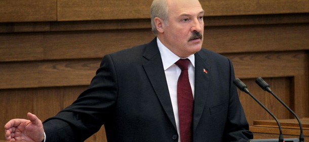 Belarus President Alexander Lukashenko delivers a speEch during his annual state of the nation address in Minsk, on May 8, 2012. Lukashenko &#8212; once branded the last dictator of Europe by the United States &#8212; has managed to keep a Soviet-style grip on both politics and economics in his nation of 10 million since first becoming president in 1994. AFP PHOTO / BELTA / POOL/ MAXIM GUCHEK (Photo credit should read MAXIM GUCHEK/AFP/GettyImages)
