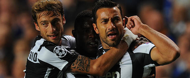 LONDON, ENGLAND &#8211; SEPTEMBER 19: Milos Krasic of Juventus celebrates scoring their second goal with Claudio Marchisiom and Kwadwo Asamoah during the UEFA Champions League Group E match between Chelsea and Juventus at Stamford Bridge on September 19, 2012 in London, England. (Photo by Mike Hewitt/Getty Images)
