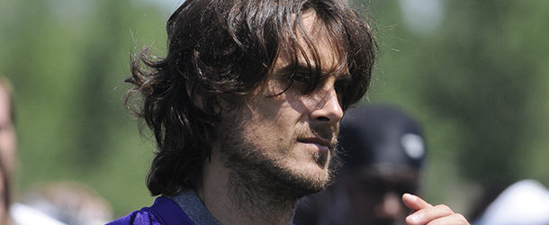 Minnesota Vikings NFL football punter Chris Kluwe is shown during minicamp Thursday, June 21, 2012, in Eden Prairie, Minn. (AP Photo/Jim Mone)