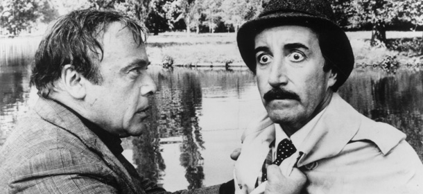 1976: Peter Sellers (1925 &#8211; 1980) and Herbert Lom starring in &#8216;The Pink Panther Strikes Again&#8217; as the mishap prone Parisian Inspector Jacques Clouseau and Dreyfus. (Photo by Keystone/Getty Images)

