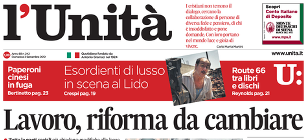 Le prime pagine di domenica 2 settembre 2012
