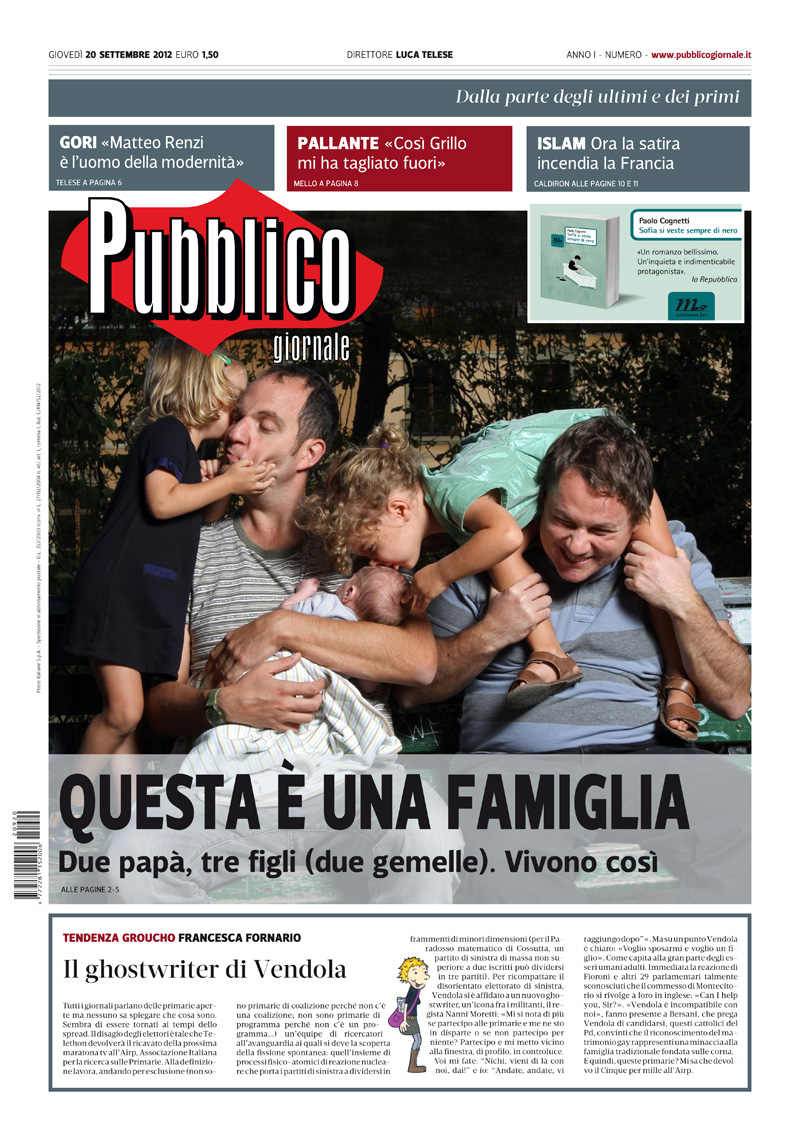 Le prime tre pagine di Pubblico di giovedì