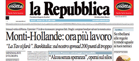 Le prime pagine di mercoledì 5 settembre 2012