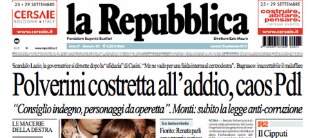 Le prime pagine di martedì 25 settembre 2012