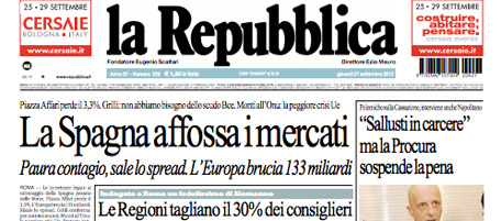 Le prime pagine di giovedì 27 settembre 2012