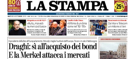 Le prime pagine di martedì 4 settembre 2012