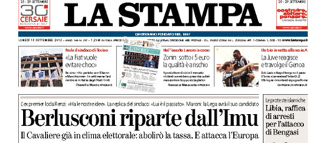Le prime pagine di lunedì 17 settembre 2012
