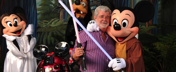 (Aug. 14, 2010): &#8220;Star Wars&#8221; creator and filmmaker George Lucas meets a group of &#8220;Star Wars&#8221;-inspired Disney characters Aug. 14, 2010 at Disney&#8217;s Hollywood Studios theme park in Lake Buena Vista, Fla. Lucas is in central Florida for &#8220;Star Wars Celebration V,&#8221; the official Lucasfilm fan event that is taking place this week at the Orange County Convention Center in Orlando, Fla. (Todd Anderson, photographer)
