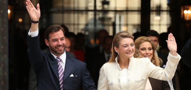during the civil ceremony for the wedding of Prince Guillaume Of Luxembourg and Stephanie de Lannoy at the Hotel De Ville on October 19, 2012 in Luxembourg, Luxembourg. The 30-year old hereditary Grand Duke of Luxembourg is the last hereditary Prince in Europe to get married, marrying his 28-year old Belgian Countess bride in a lavish 2-day ceremony.
