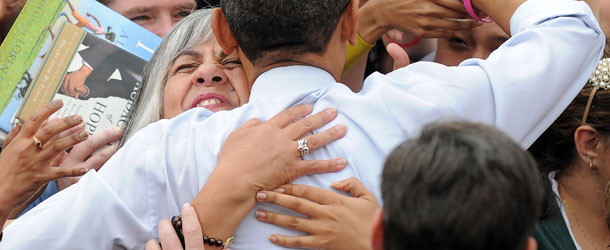 US President Barack Obama greets supporters during a campaign rally at George Mason University in Fairfax, Virginia, on October 19, 2012. The election will take place on November 6. AFP PHOTO/Jewel Samad (Photo credit should read JEWEL SAMAD/AFP/Getty Images)
