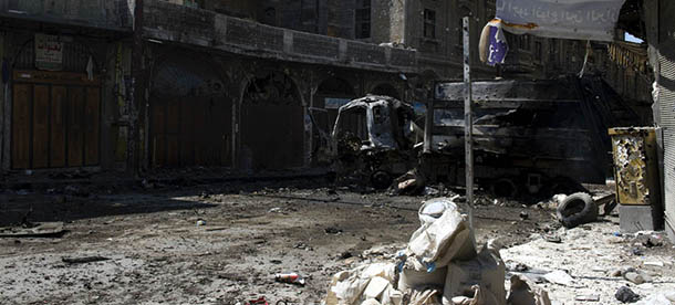 A picture taken on September 28, 2012 shows damaged buildings and streets in the northern city of Aleppo following months of clashes and battles between Syrian rebels and government forces. AFP PHOTO/MIGUEL MEDINA (Photo credit should read MIGUEL MEDINA/AFP/GettyImages)
