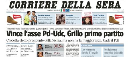 Le prime pagine di martedì 30 ottobre 2012