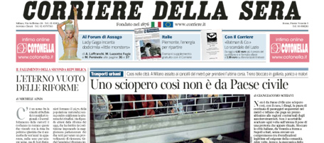 Le prime pagine di mercoledì 3 ottobre 2012