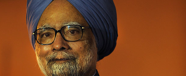 Indian Prime Minister Manmohan Singh gestures as he attends a function at The Bose Institute in Kolkata on June 2, 2012. Singh laid the foundation stone at the campus of the institute in the eastern Indian city. AFP PHOTO/Dibyangshu SARKAR (Photo credit should read DIBYANGSHU SARKAR/AFP/GettyImages)
