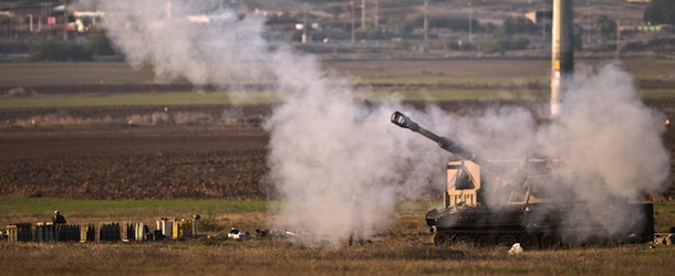 An Israeli 155mm artillery canon fires a shell from the Israel-Gaza Strip border into the Gaza Strip, on November 20, 2012. A ceasefire to end almost a week of violence in and around the Gaza Strip is to be announced in Cairo, Hamas and Islamic Jihad sources told AFP. AFP PHOTO/JACK GUEZ (Photo credit should read JACK GUEZ/AFP/Getty Images)
