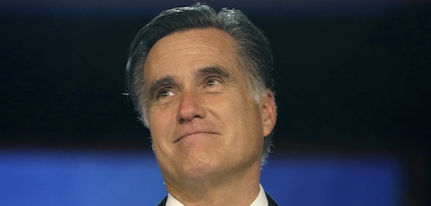 Republican presidential candidate and former Massachusetts Gov. Mitt Romney delivers his concession speech at his election night rally in Boston, Wednesday, Nov. 7, 2012. (AP Photo/Charles Dharapak)
