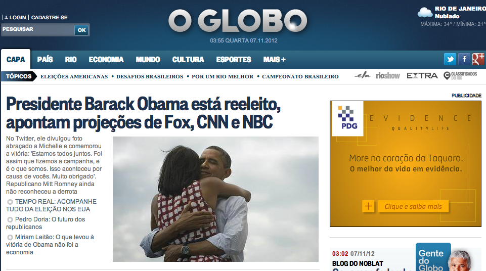 Home page vittoria Obama - O Globo